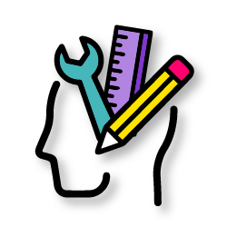 Icono con herramientas y útiles escolares que representa el desarrollo vocacional y elección profesional con la prueba TU SENTIDO de Psigma, ideal para saber qué carrera estudiar en Colombia.