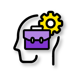 Icono de una maleta y engranaje que simboliza el desarrollo profesional mediante la prueba TU SENTIDO de Psigma para descubrir qué carrera estudiar en Colombia.