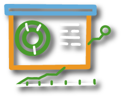 Icono de presentación con bordes azul y naranja y gráfico verde circular, mostrando análisis visual de resultados en Psigma Corp, Pruebas Psicotécnicas Prueba Batería Cognitivas sobre Habilidades Cognitivas Trabajo.