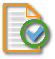 Icono de hoja blanca con borde naranja y marca azul de verificación, símbolo del reporte general en Psigma Corp, Pruebas Psicotécnicas Prueba Batería Cognitivas sobre Habilidades Cognitivas Trabajo.