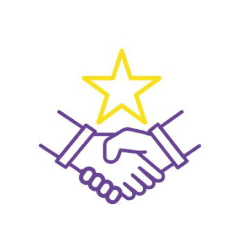 iconos dandose la mano con una estrella