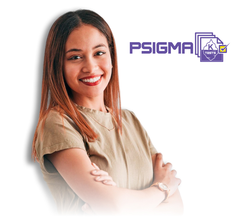ktests mujer morena sonriendo con logo de psigma ktests