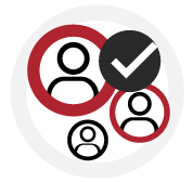 Icono con figuras y marca de verificacion; EROS K Psigma Corp, Pruebas Psicotecnicas para Competencias Servicio Cliente.