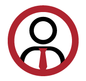 Icono rojo de persona con corbata negra, Jefe; EROS K Psigma Corp, Pruebas Psicotecnicas para Competencias Servicio Cliente.