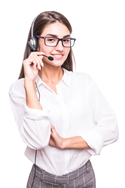 Agente con auriculares, camisa blanca; EROS K de Psigma Corp, Pruebas Psicotecnicas en Competencias Servicio Cliente.