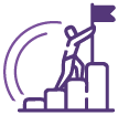 Icono morado de persona subiendo escalones hacia una bandera, símbolo de logro y potencial, parte de las pruebas psicotécnicas Psigma Corp Talento Operativo 2.0.