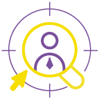 Icono de lupa sobre persona resaltada, que representa el análisis de fortalezas naturales en el test de competencias laborales Psigma (K) TEST de Psigma Corp.