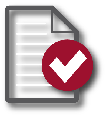 Icono gris de hoja con marca de verificación roja, símbolo de la puntuación en habilidades cognitivas en Psigma Corp, Pruebas Psicotécnicas Prueba Inteligencia Ejecutiva sobre Pensamiento Crítico Gerencial.