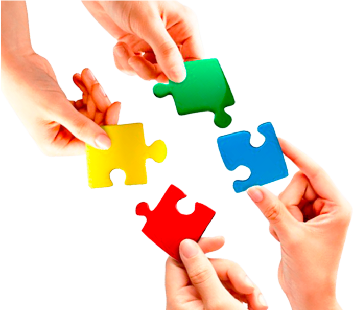 Imagen de manos uniendo piezas de rompecabezas, simbolizando la integración de competencias en la prueba DISC de Kompe DISC por Psigma Corp.